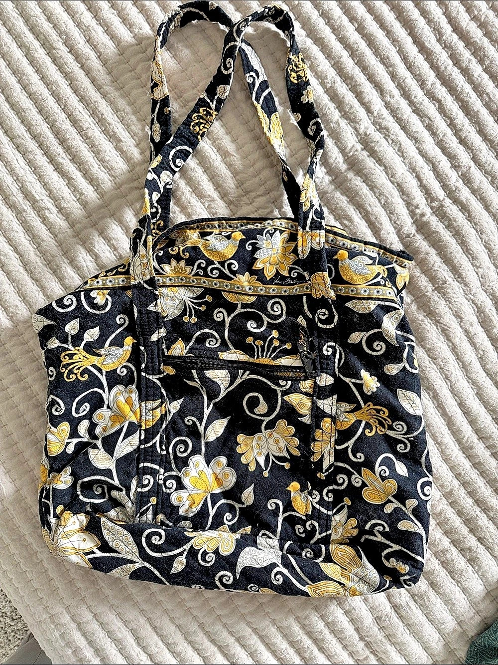 Vera Bradley Yellow Bird Tote Bag Floral Black & Gold